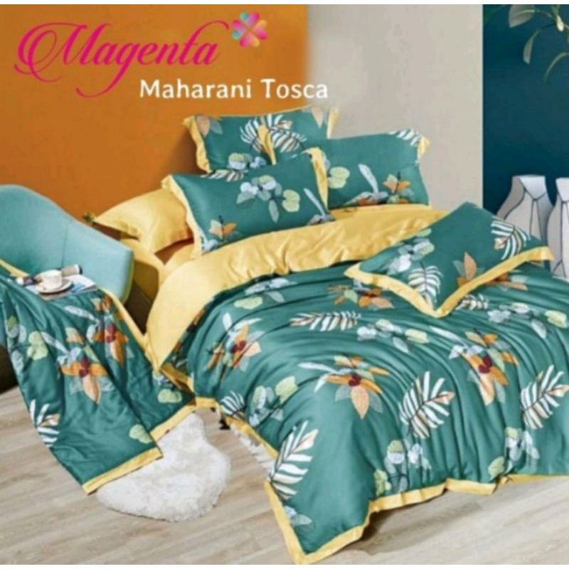 Sprei katun magenta set bedcover motif Maharani ukuran 160x200