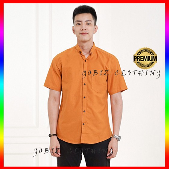 Kemeja Pria Lengan Pendek Cowok Premium Distro Warna Kuning Kunyit Mustard Baju Pria Kasual Terbaru