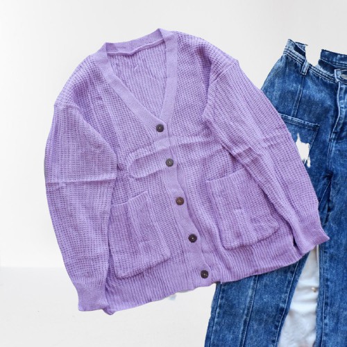 MERISSA CARDY PREMIUM KNIT / Cardigan Rajut XL / Merissa Outer Knit / Cardigan Sweater Wanita-lilac