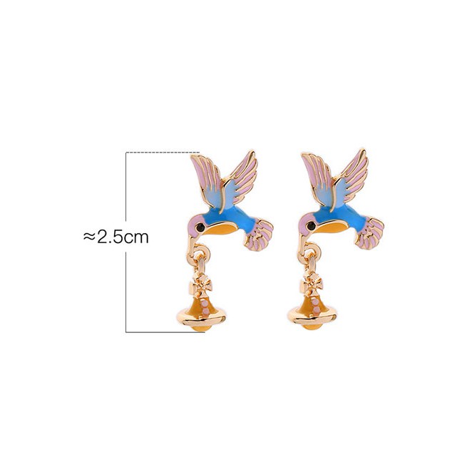 LRC Anting Tusuk Fashion S925 Silver Needle Dripping Hummingbird Earrings F75094