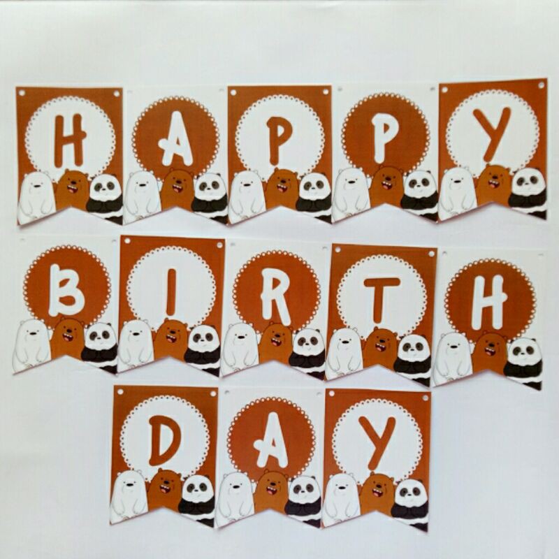 banner flag bunting flag garland ulang tahun happy birthday karakter We Bare Bears