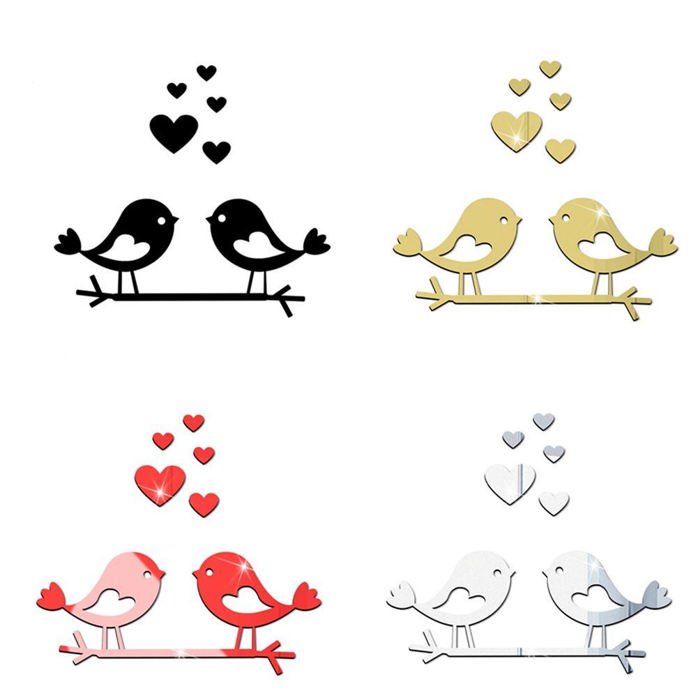 R-flower Branch Bird Mirror Wall Stiker 3D Nordic Mini Sticker Mirror Removable Cermin Stiker Dekorasi Dinding Akrilik