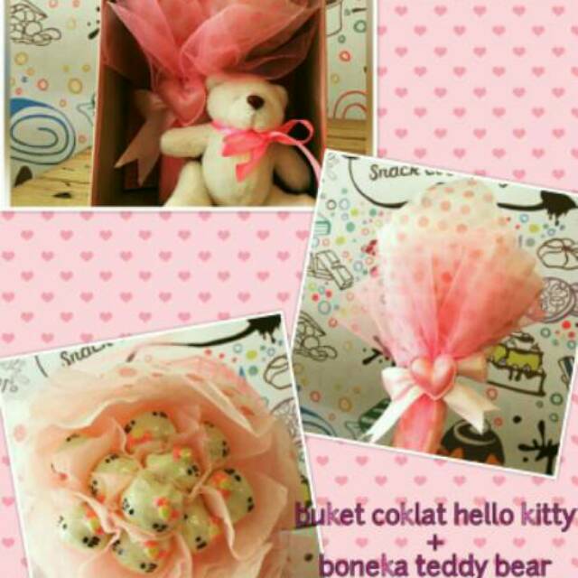 

Parsel coklat buket bunga hello kitty + boneka teddy bear