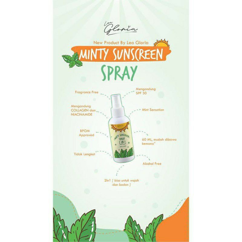 MINTY SUNSCREEN SPRAY 2IN1 BY LEA GLORIA 60ML | SUN SCREEN BLOCK SPF 30 (✔️BPOM)