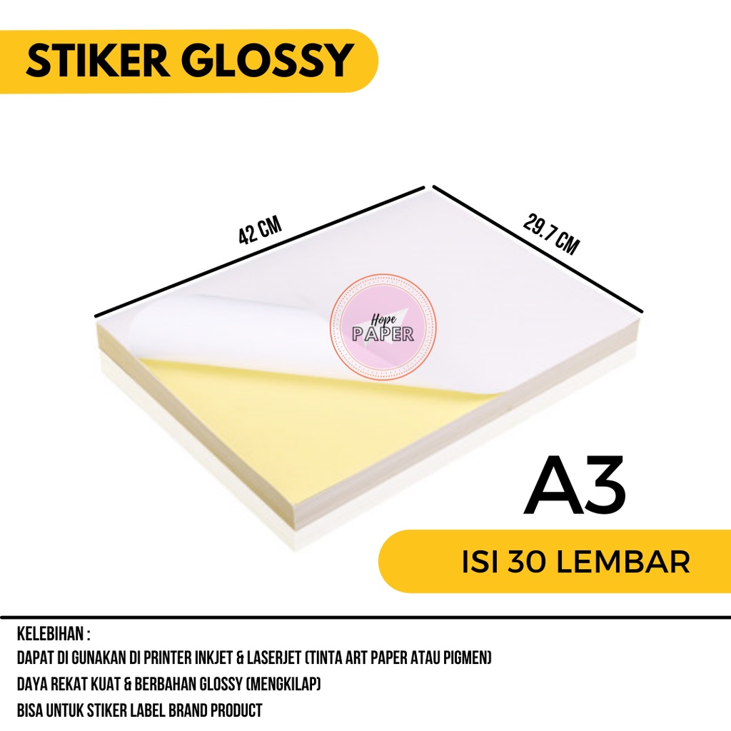 Kertas Stiker A3 Glossy 30 lembar / Kertas Stiker Chromo A3 Glossy