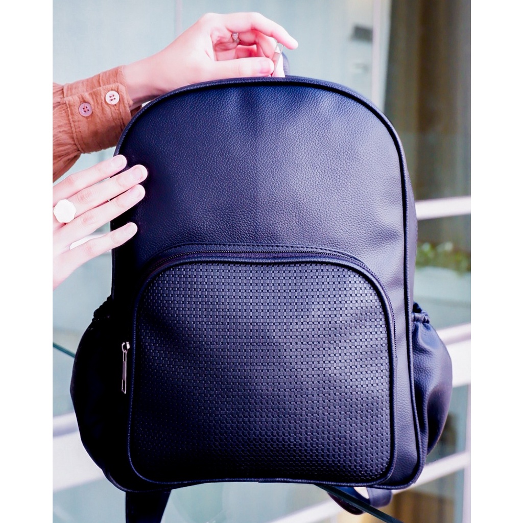 TAS RANSEL KULIT WANITA VALLO HITAM // taskanvasbdg - Tas Ransel Gendong Wanita / Backpack Ransel Sekolah Kulit Sintetis /  Tas Punggung Cewek Murah Bandung / COD