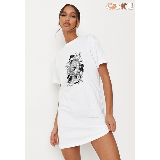 Baju Kaos Tshirt Dress Premium CAMOE Flower Dragon