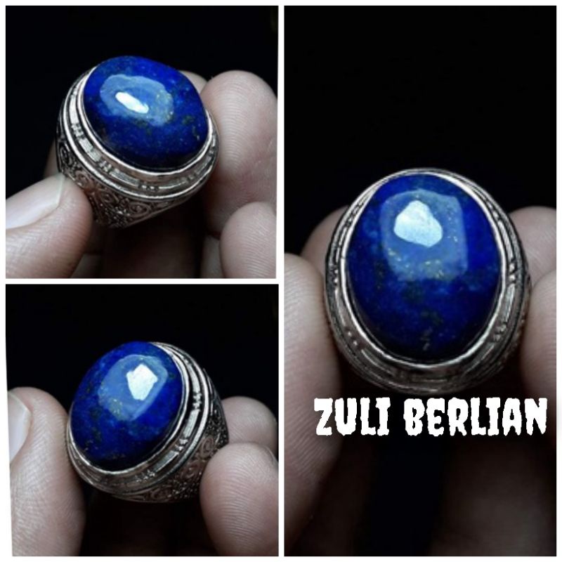 Cincin batu lapis lazuli serat emas
