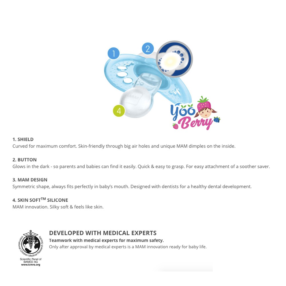 MAM Baby Empeng Bayi 6m+ Pacifier Soother Night Time Glow In The Dark Berry Mart