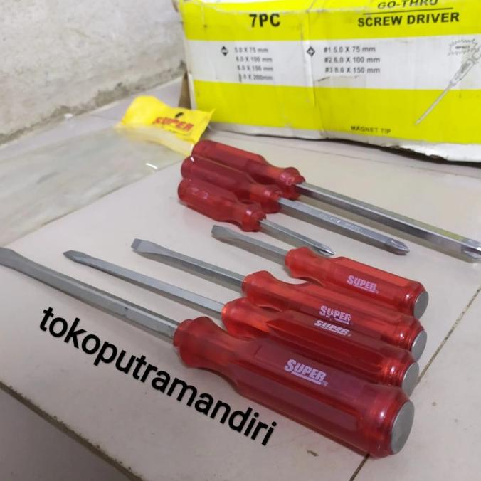 Obeng set 7 pcs go thru SUPER / Obeng ketok Tembus Set 7 pcs tokoputr22 Kualitas Baik