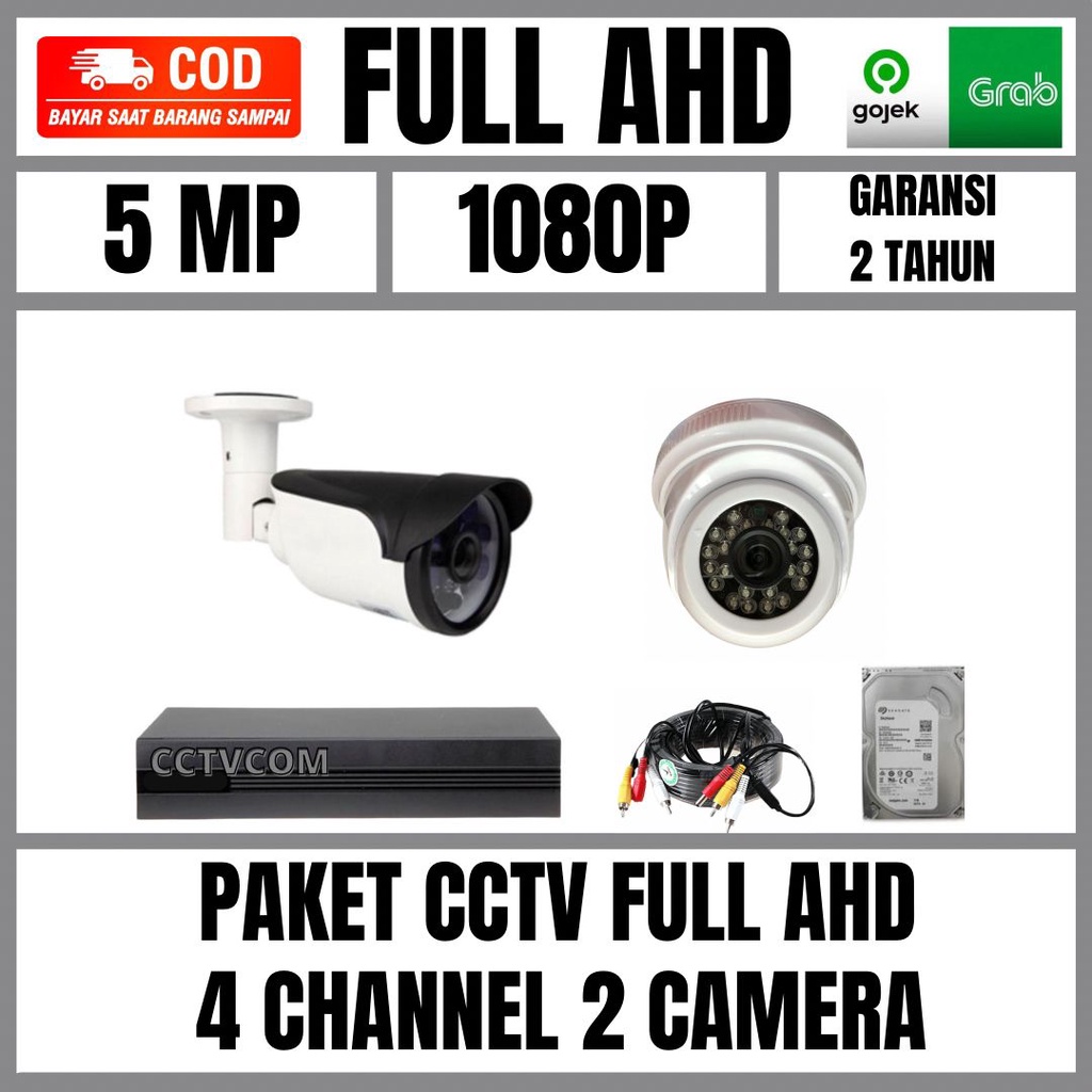 PAKET CCTV 4 CHANNEL 2 CAMERA FULL AHD KOMPLIT