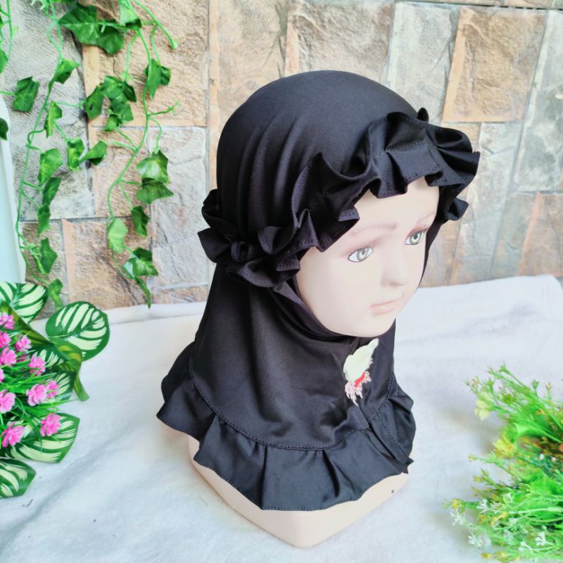 Jilbab baby anak lucu 3 4 5 6 7 8 9 bulan 1 2 tahun rempel ruffle kepala ( jilbab baby Haruka )