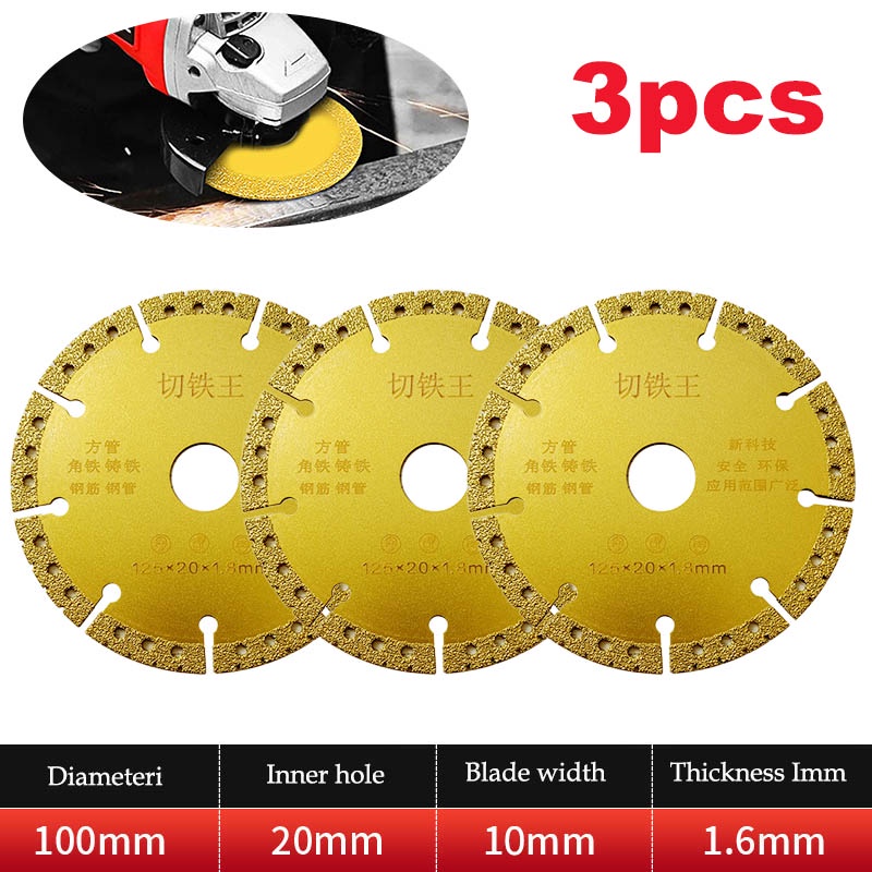 3pcs Disk Pisau Gergaji Diamond Ultra Tipis 100mm Multifungsi Bahan Besi Alloy Metal