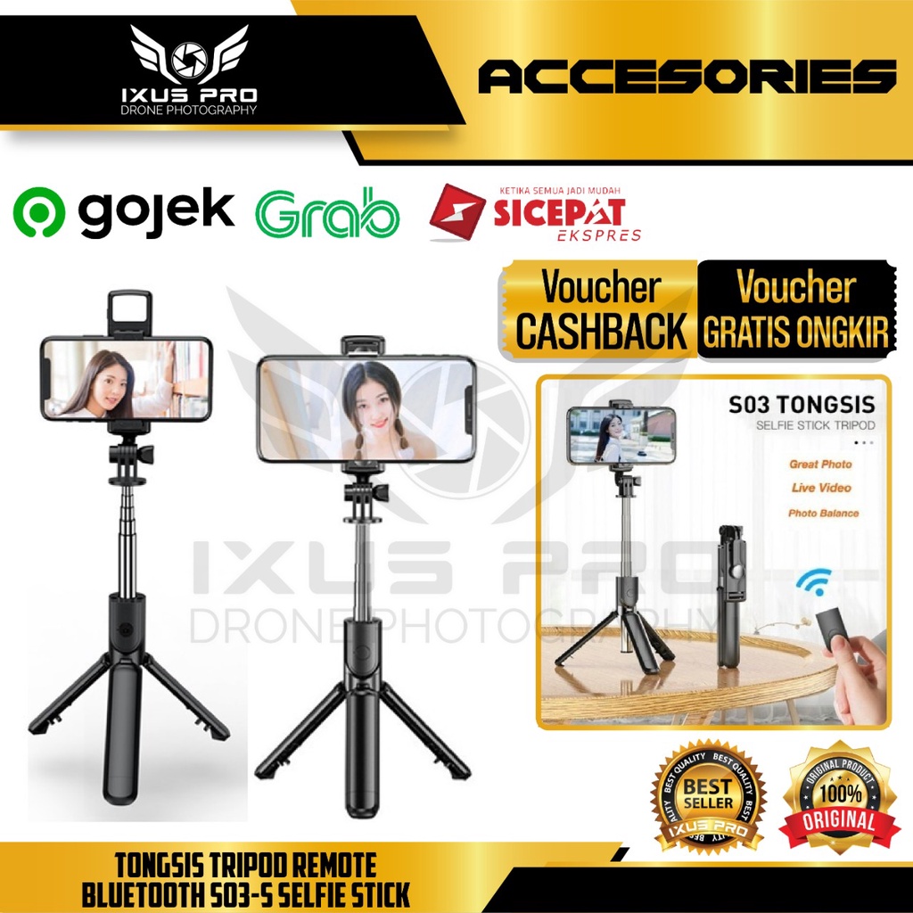 Tongsis Tripod Remote Bluetooth S03-S Selfie Stick S03S / S 03