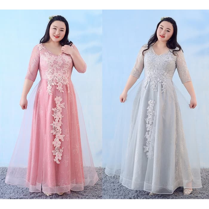 Gaun Pesta 0621118 Abu Pink Big Size Party Dress Gown