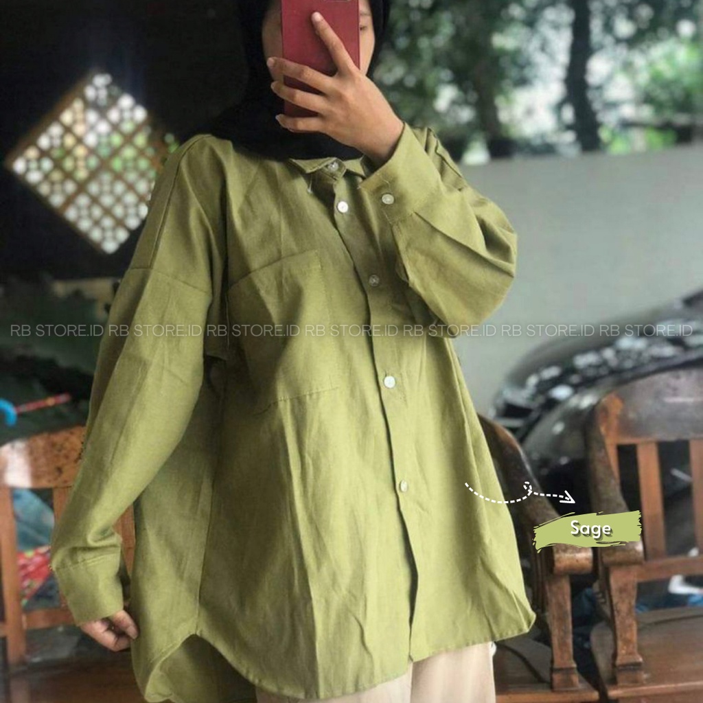Kemeja Wanita Linen Oversize Olivia Shirt Linen Pocket-OLIVIA SAGE