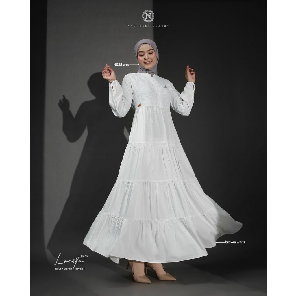 Gamis Putih Dress Broken White Locita Nadheera Luxury