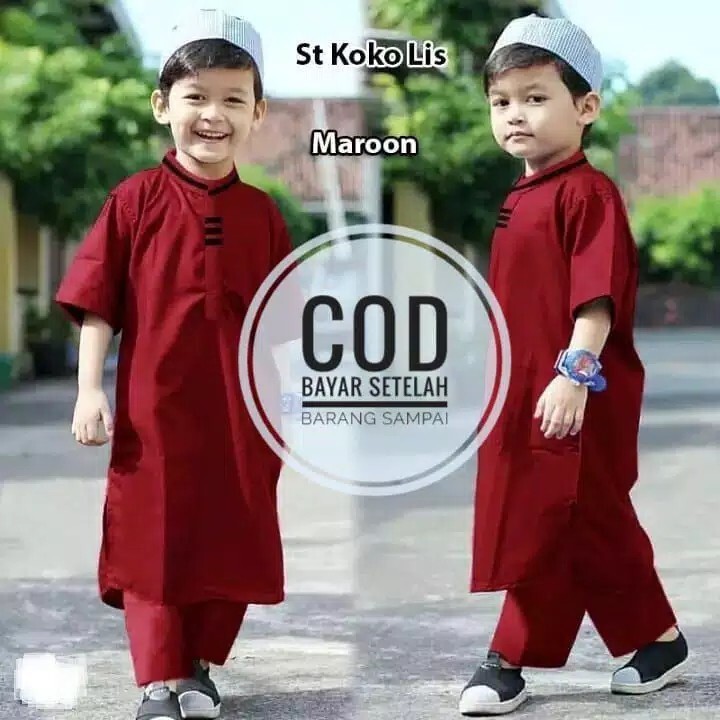 BAJU KOKO ANAK SETELAN PAKISTAN 3-11 TAHUN-SET PAKISTAN MERAH