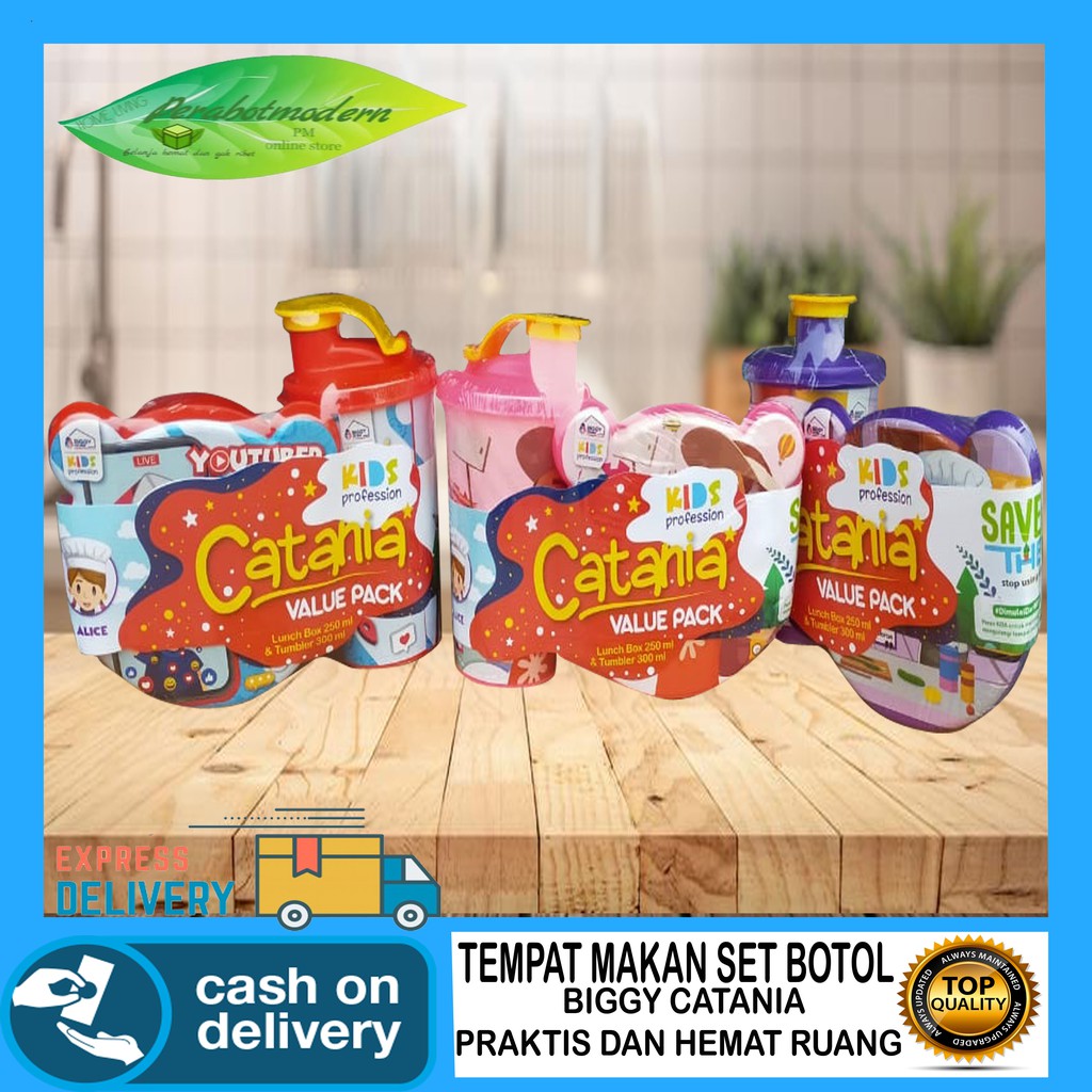 Tempat Makan Anak Biggy Catania / Lunch Box Catania Set Botol Minum / kotak makan minum botol es panas bekal anak sekolah piknik outdoor olah raga plastik