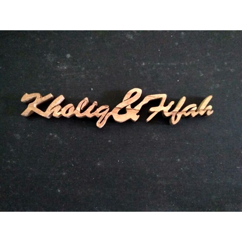 custom cutting nama untuk aksesoris mahar nikah bahan kayu jati