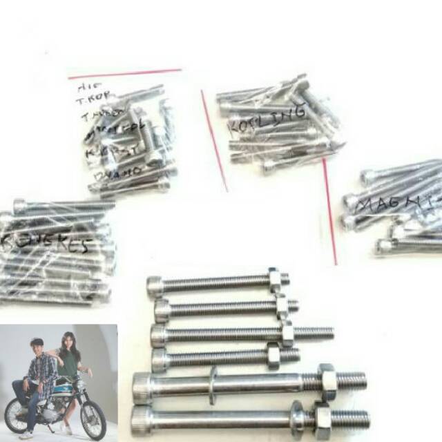 SET BAUT  L STENLIS/Baut L stenlis full set mesin tiger revo mp gl cb