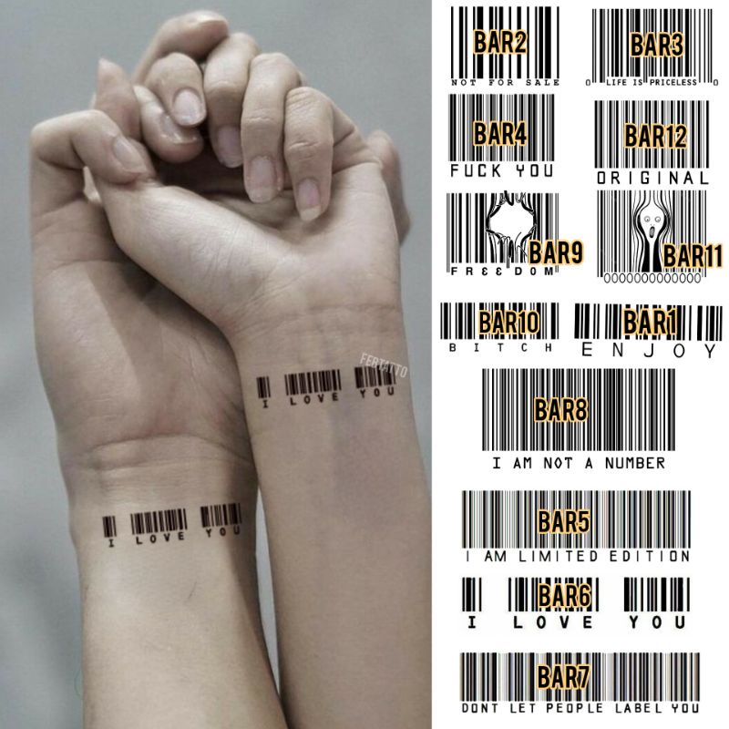 Tato Temporer Tato Barcode Tato Tato teks Tato minimalis Tato simple Stiker Tato - BAR