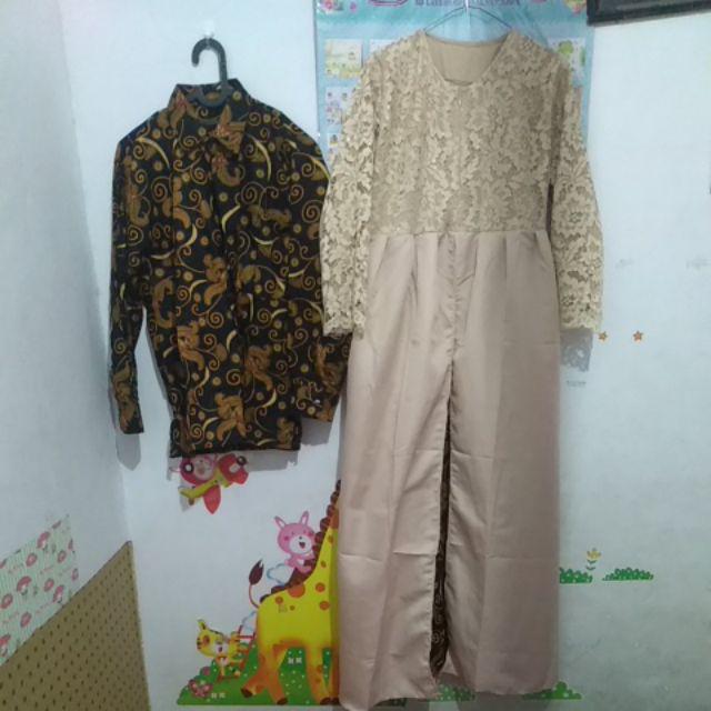 Zola_batik Couple Gamis Brokat Lengan Panjang Anami Couple