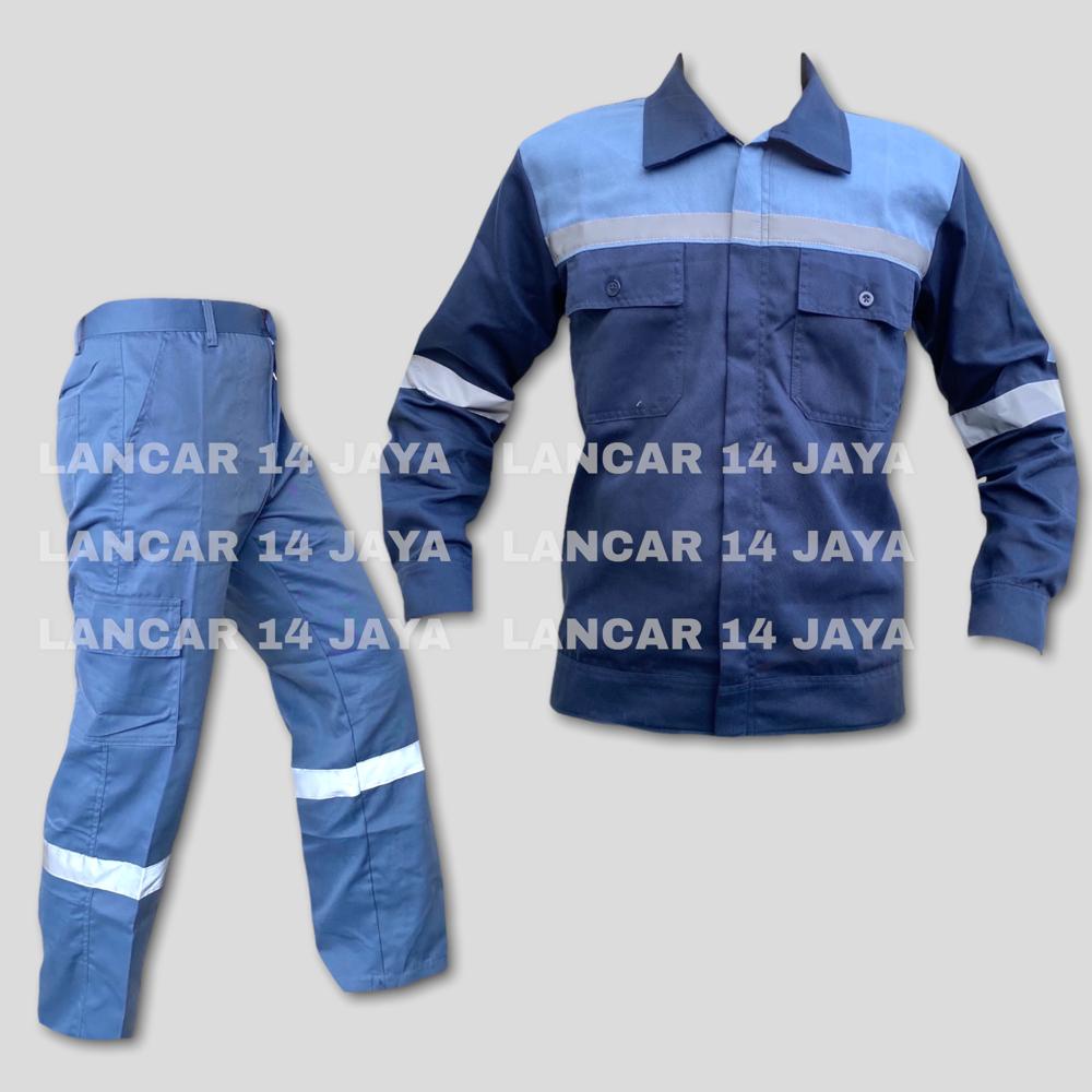 Setelan Kemeja panjang kombinasi Baju Safety Lengan Panjang Katelpak Wearpack Atasan Safety Kombinasi 2 Warna Kemeja two tone Kemeja dan Celana Safety