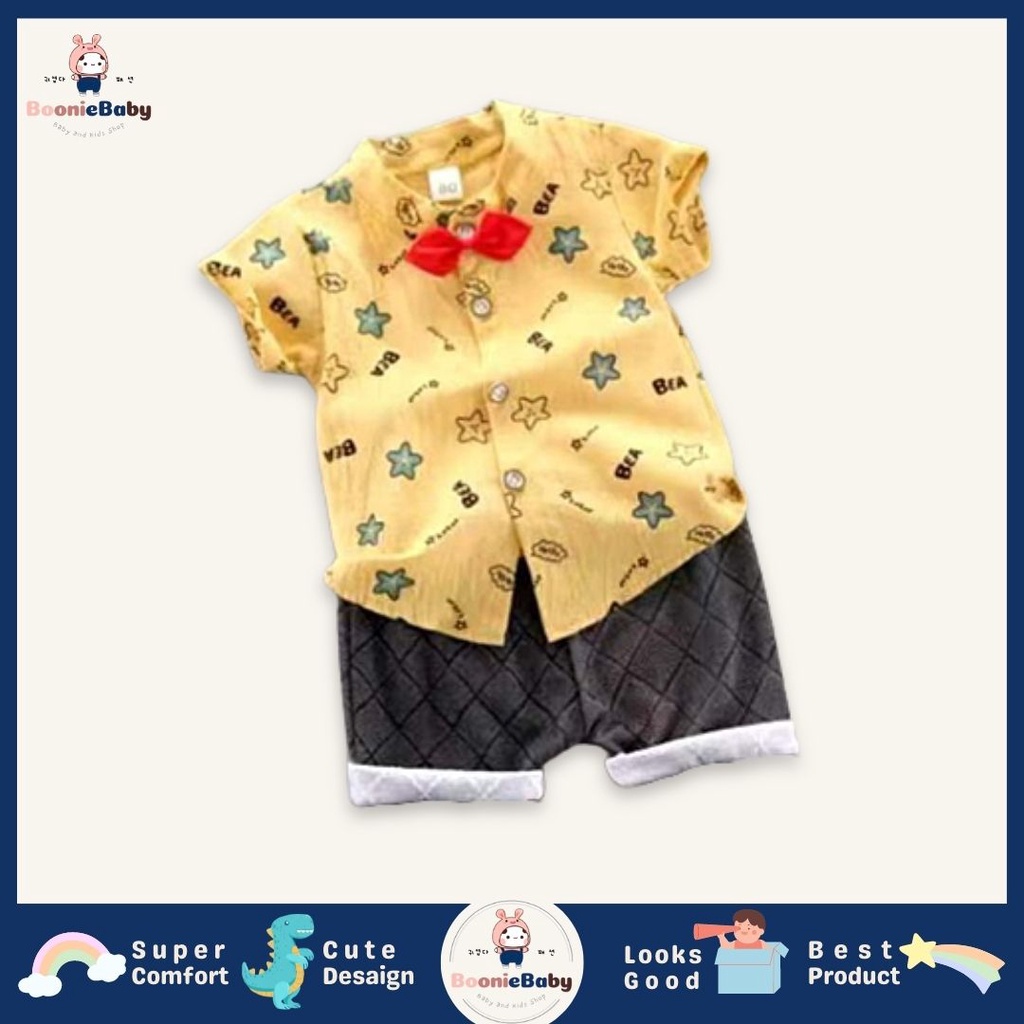 boonie KEMEJA HELLO STARS 76 EBV Setelan Kemeja Bayi Laki-laki Lengan Pendek