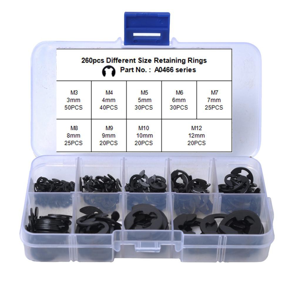 MOJITO Carbon Spring Steel E-clip Snap Ring Assortment Circlip Retaining Ring Kit