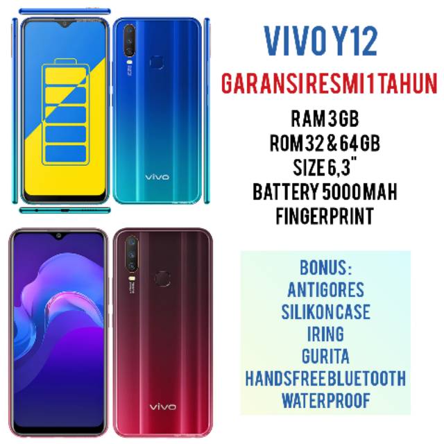 Vivo Y12 Y12i 3 32 3 64 3 32 3 64 Garansi Resmi 1 Tahun Shopee Indonesia