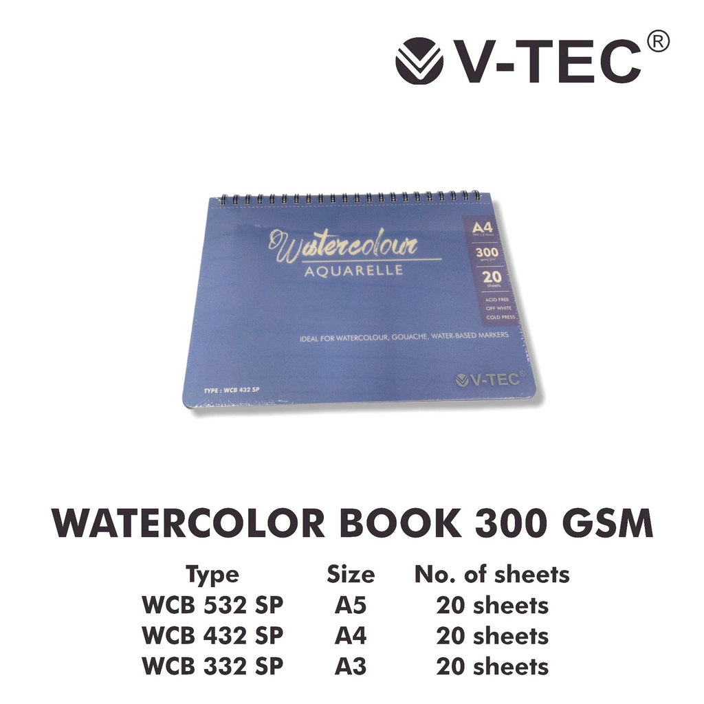 

Water Colour Book Spiral V-Tec Ukuran A4 WCB – 432 SP / Sketchbook Spiral WaterColour Aquarelle Vtec 300 gram Isi 20 Sheet – SHABQ