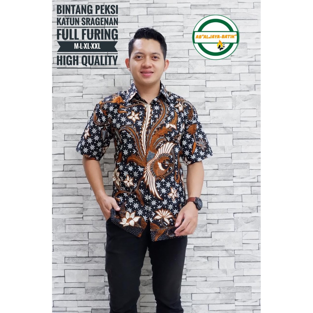 BINTANG PEKSI  Baju Kemeja Batik Pria Solo Premium Lengan PENDEK Katun Halus FULL FURING Aljaya