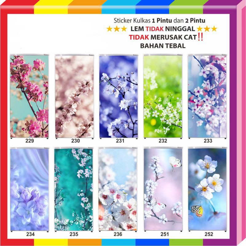 Stiker kulkas 3 pintu ukuran 60x190 cm motif Bunga Sakura