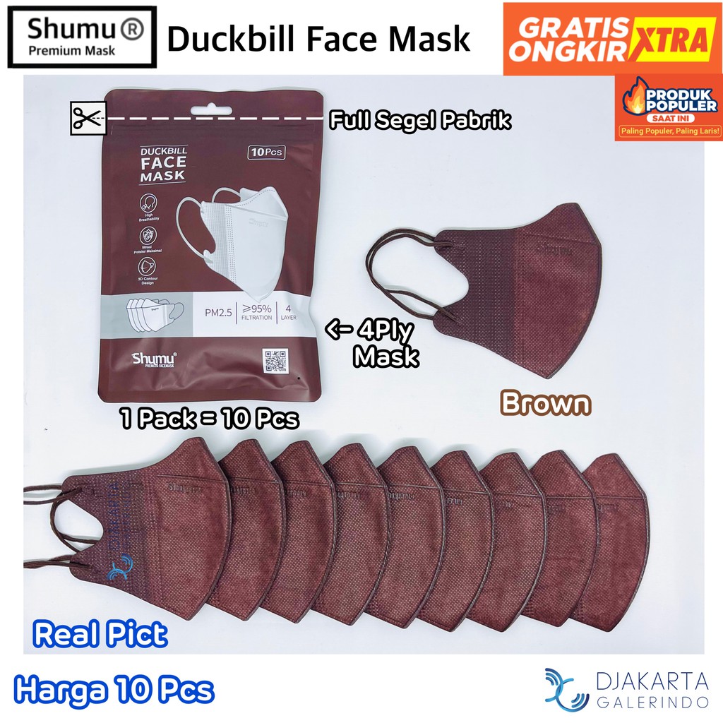 Masker Duckbill Shumu 4Ply Sachet / Pack isi 10 Pcs