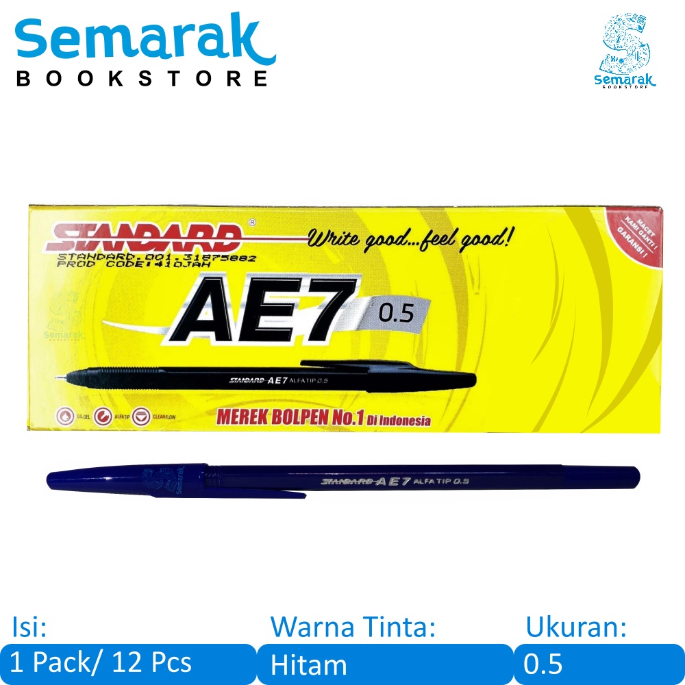 

Standard AE7 Oil Gel Pen Pulpen Semi Jel 0.5 - Hitam [1 Pack / 12 pcs]