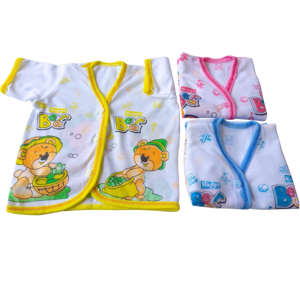 BAJU PENDEK PUTIH CD ISI 1 LUSIN Bahan CD Isi 12 Pcs Motif Pola Boneka Warna Mix Random, Bayi Lengan Pendek Bahan Cotton Newborn Baby 0-12m Unisex KDE002 [400gr]