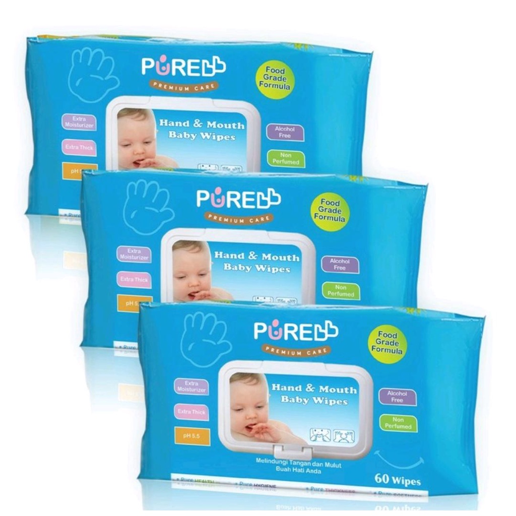 PURE BABY HAND &amp; MOUTH ALOE VERA COMBO ISI 60 / BABY WIPES / TISSUE BABY