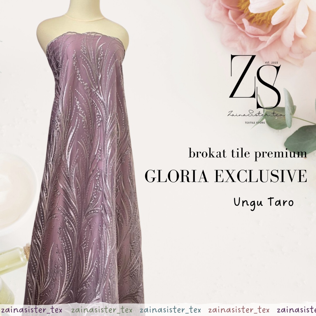 Bahan Kain Kebaya Brukat Tile Tille Bordir Premium Gloria New Series Warna Ungu Taro