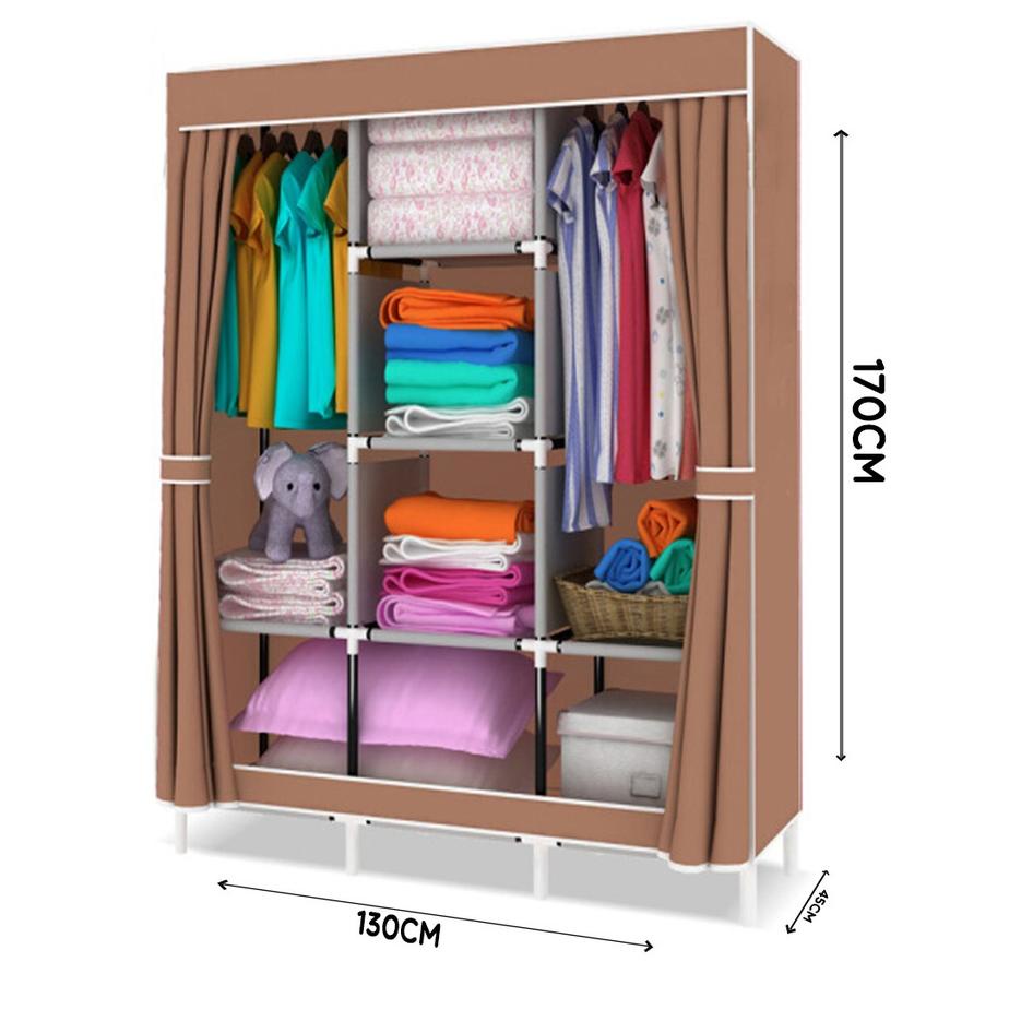 Sedang Laris Lemari Pakaian Kain Portable Jumbo 88130 Lemari 3 Sekat Lemari Baju