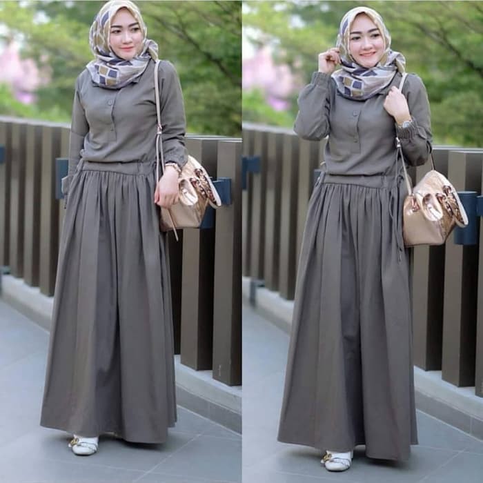 Gamis katun muslim terbaru 2021 kekinian wanita brokat H0A2 drees murah premium hamil buat kondangan putih mewah polos friendly busui modern dewasa hitam motif syar'i remaja jumbo Baju Muslim Terbaru Sandira Dress M