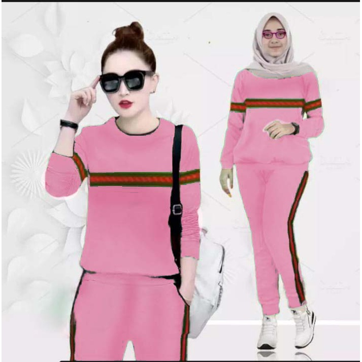 LVB- (GRATIS ONGKIR &amp; COD) Setelan Training Wanita GARIS /uk. L - XL - XXL - 3XL/NEW 2021/Terbaru,Terlaris dan Termurah/Setelan Olahraga Senam/Set Viral Perempuan Adem Halus Nyerap Keringat Jumbo/Track suit/03652 03756 03860 03964/ Sweet Ideal Style