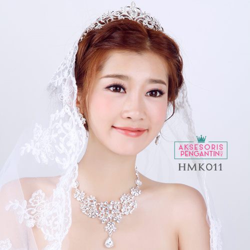 Perhiasan Mahkota Kalung Crystal Pengantin l Paket Aksesoris Wedding Modern- HMK011