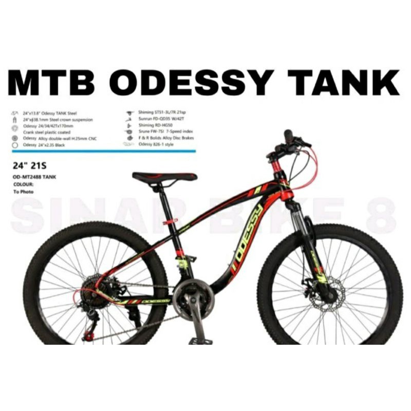 Sepeda Gunung MTB 24 inch Odessy Tank Double Disc Inner Cable 7 Speed