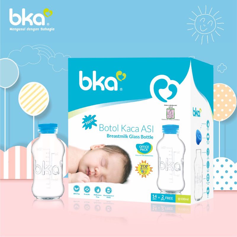 BKA Botol Kaca ASI Tutup Karet isi 16 pcs 100 ml Breastmilk Glass Bottle