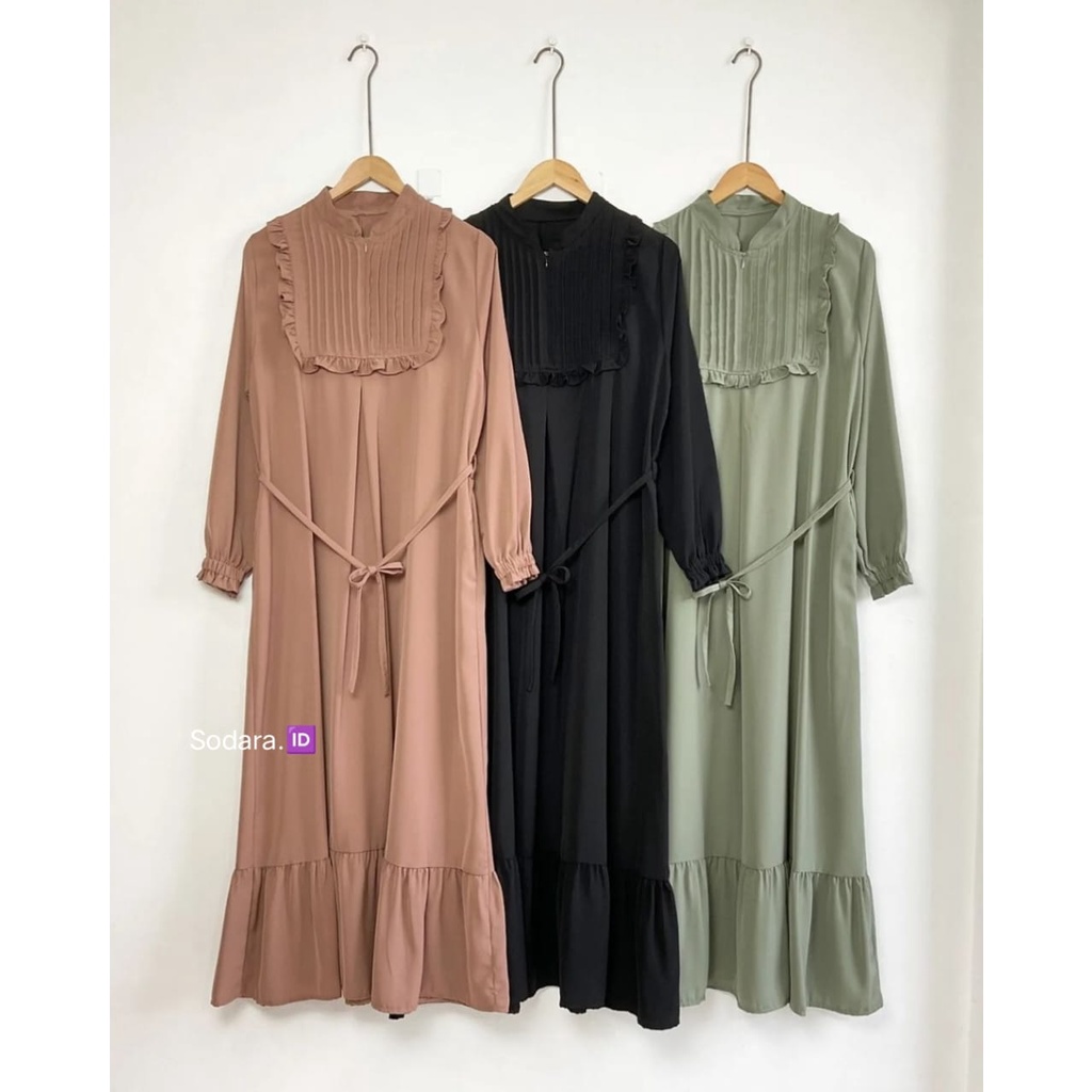 Long dress YEONMI free mask // Long dress Premium with mask // Baju Lebaran // Korean pleated Collar Tier