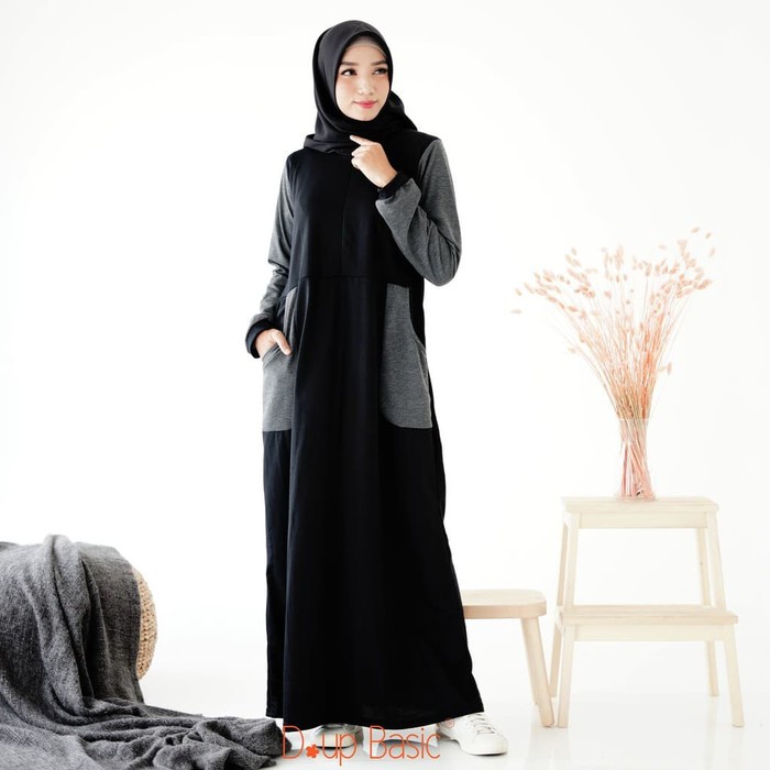 Dijual DUPBASIC GAMIS KAOS CETTA - Gamis Modern Syari Busui friendly handsock Berkualitas