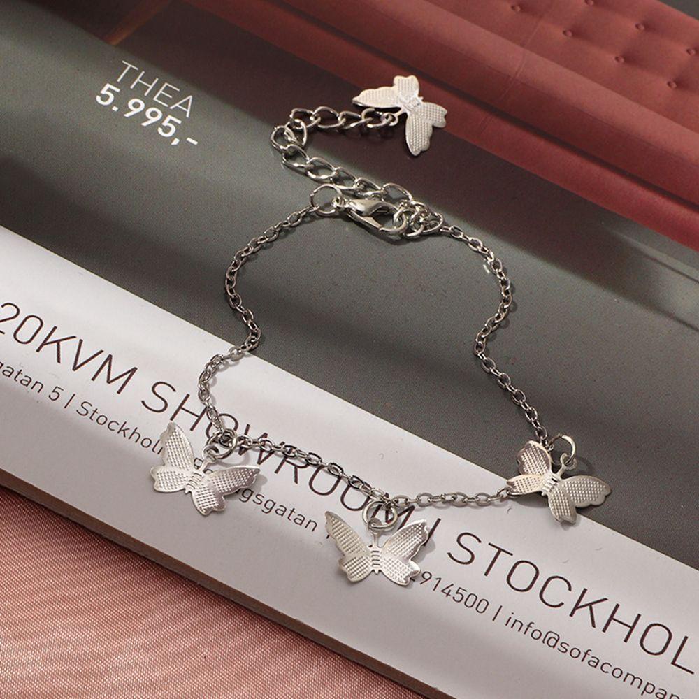 Gelang Kaki Rantai Desain Bunga Butterfly Warna Emas Silver Gaya Bohemian