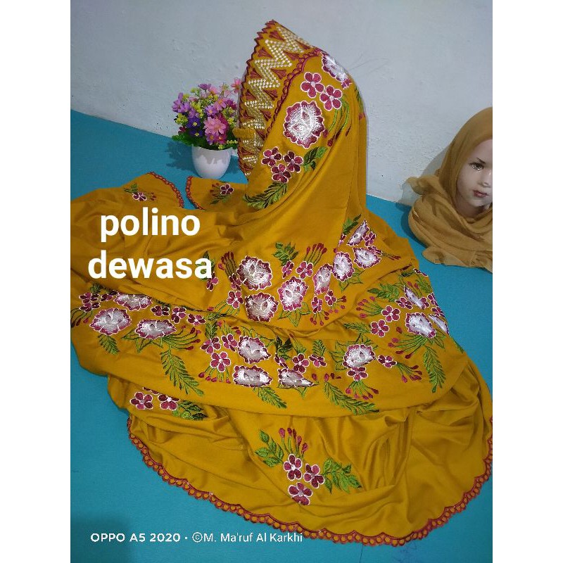 PROMO mukena polino warna kunyit mustard ,kuning soft terusan bordir bisa cod