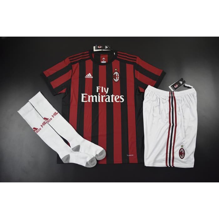 Terlaris Jersey Baju Kaos Kaki Celana Ac Milan Home 17/18 Grade Ori Futsal |
